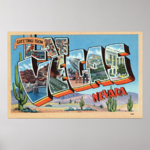 Póster Vintage Colorosos Saludos Desde Las Vegas Nevada P