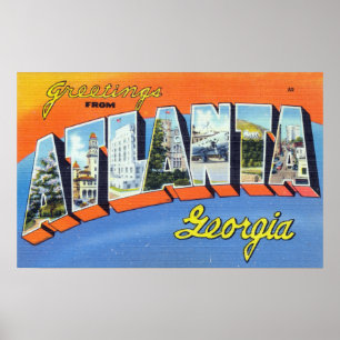Póster Vintage Colorous Greetings From Atlanta Georgia