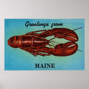 Póster Vintage Colorous Greetings From Maine Lobster