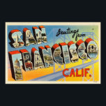 Póster Vintage Colorous Greetings From San Francisco<br><div class="desc">Una cartilla de "Saludos desde San Francisco,  California" colorida y vintage.</div>