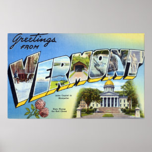 Póster Vintage Colorous Greetings From Vermont Poster