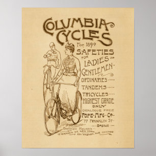 Póster Vintage Columbia Safety Bicycles Ad Art Poster