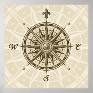 Póster Vintage Compass Rosa