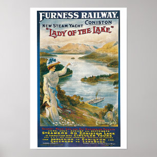 Póster Vintage Coniston Water, Furness Ferrocarril Travel