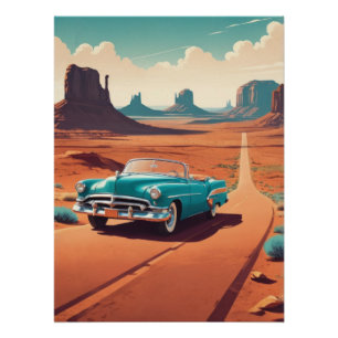 Póster Vintage Convertible Desert Road Trip Art
