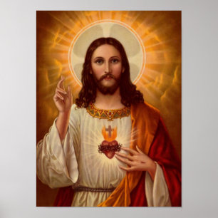 Póster vintage, corazón inmaculado del Jesucristo santo