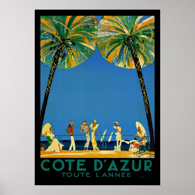 Póster Vintage Cote D'Azur Toute Lannee French Travel (Frente)