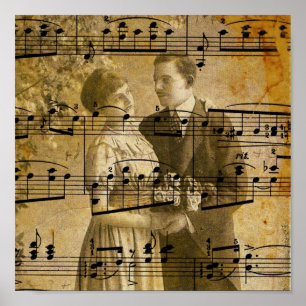 Póster Vintage Couple Musal Notes