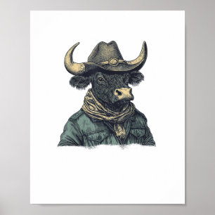 Póster Vintage Cowboy Bull Rodeo Moooch Obligado Pardner