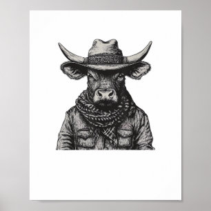 Póster Vintage Cowboy Bull Rodeo Moooch Obligado Pardner 