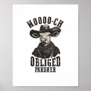 Póster Vintage Cowboy Cow Shirt Moooch Obligó Pardner Nos
