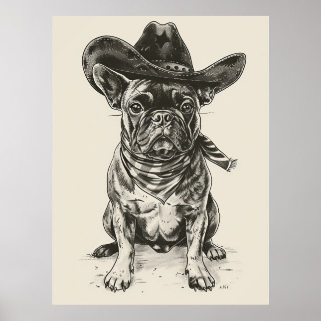 Póster Vintage Cowboy Poster de Bulldog francés (Frente)
