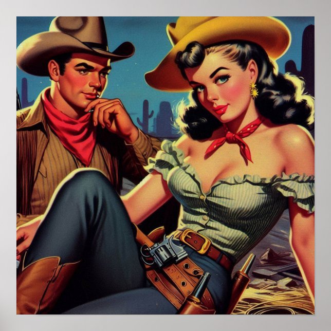 Póster Vintage Cowboy y Cowgirl (Frente)