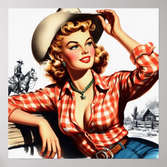 Póster Vintage Cowgirl Pin Up (Frente)