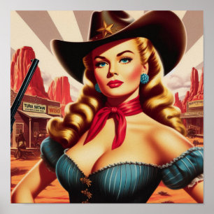 Póster Vintage Cowgirl Pin-up