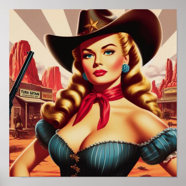 Póster Vintage Cowgirl Pin-up (Frente)