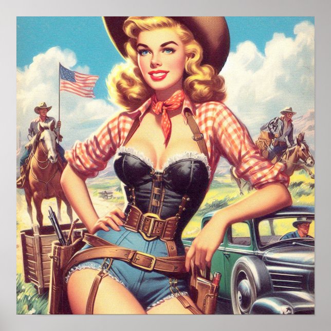 Póster Vintage Cowgirl Pin Up (Frente)