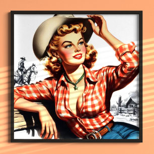 Póster Vintage Cowgirl Pin Up