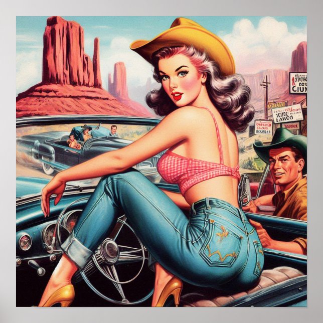 Póster Vintage Cowgirl Pin Up (Frente)
