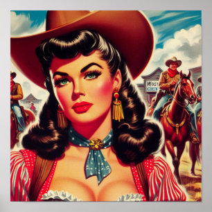Póster Vintage Cowgirl Pin-up
