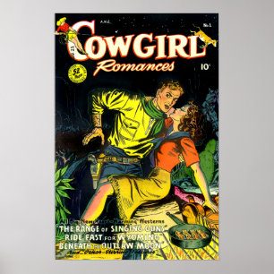 Póster Vintage Cowgirl Romances Gunslinger