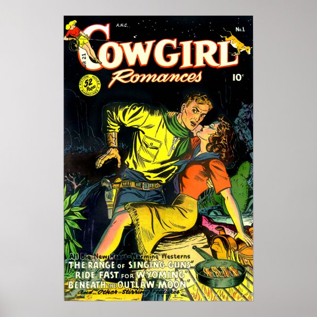 Póster Vintage Cowgirl Romances Gunslinger (Frente)