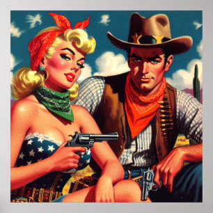 Póster Vintage Cowgirl y Cowboy