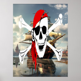Póster Vintage Crossbones Pirate  at Sea