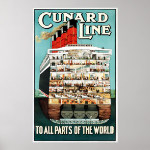 Póster Vintage Cunard Line Ocean Liner Travel
