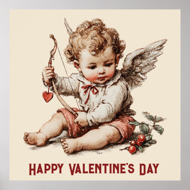 Póster Vintage Cupid With Heart Bow (Frente)
