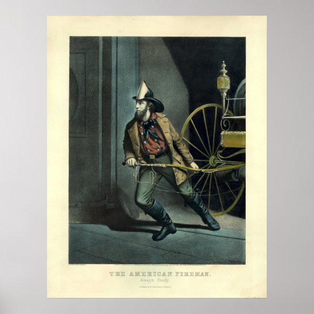 Póster Vintage Currier & Ives The American Fireman (Frente)