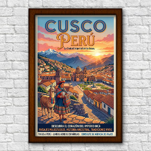 Póster Vintage Cusco, Perú Viajes 1960s