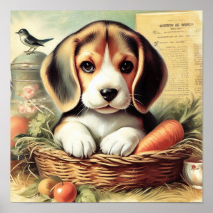 Póster Vintage Cute Beagle Puppy