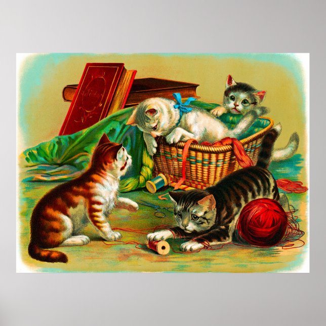 Póster Vintage Cute Black Naranja Kittens 1 (Frente)