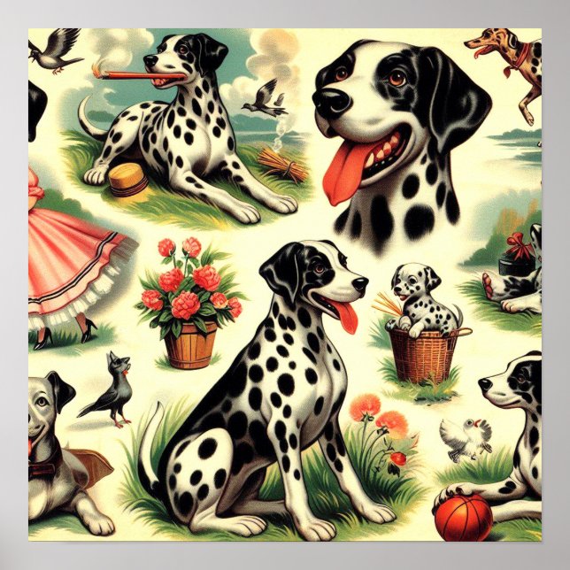 Póster Vintage Cute Dalmatian Seamless (Frente)