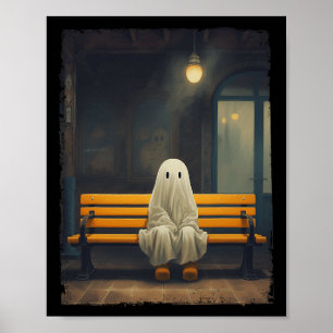 Póster Vintage Cute Ghost Esperando Sentado En Silla Hall