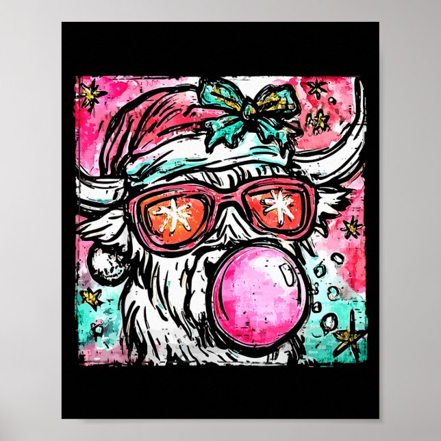 Póster Vintage Cute Highland Cow Christmas Holiday Funny  (Frente)