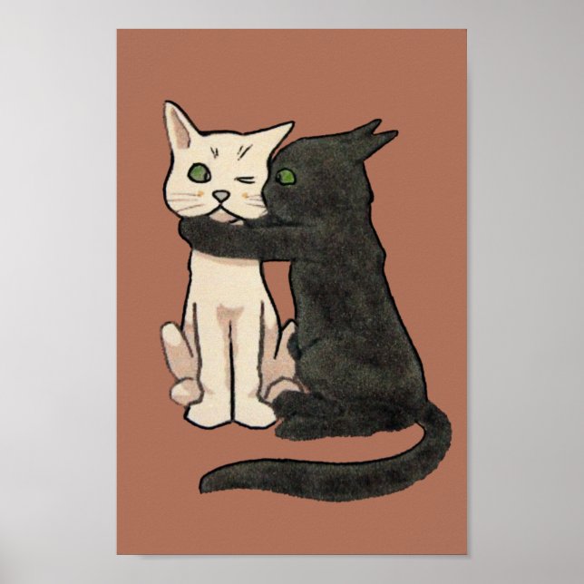 Póster Vintage Cute Kissing Cat Art Poster Print (Frente)