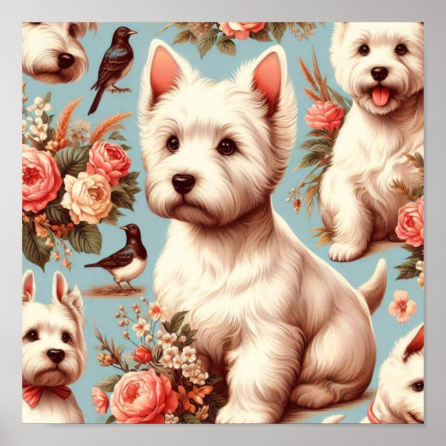 Póster Vintage Cute West Highland White Terrier (Frente)