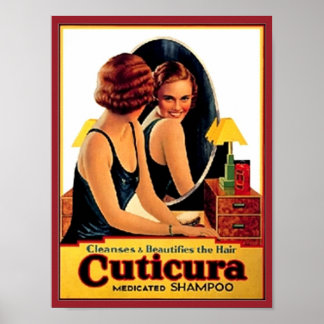 Póster Vintage Cuticura Shampoo y bella mujer en