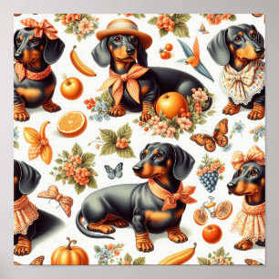 Póster Vintage Dachshund Seamless