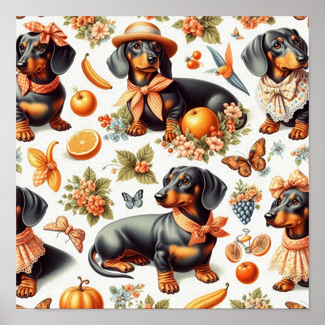 Póster Vintage Dachshund Seamless (Frente)