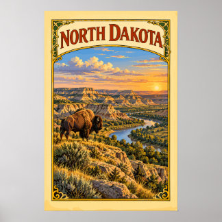Póster Vintage Dakota del Norte Parque Nacional Theodore