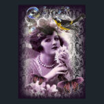 Póster Vintage damask art deco gatsby Flapper Chica<br><div class="desc">Vintage damask art deco gatsby Flapper Chica accesorios para el hogar. Invitaciones a la ducha de novias en París. Accesorios de moda parisinos de moda.</div>