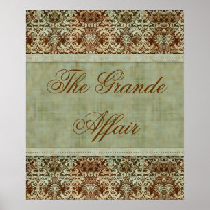 Póster Vintage Damask Poster Brown Green