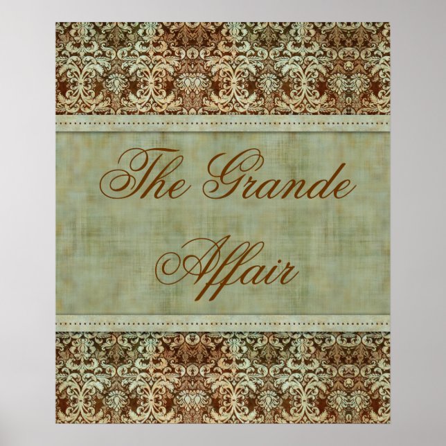 Póster Vintage Damask Poster Brown Green (Frente)