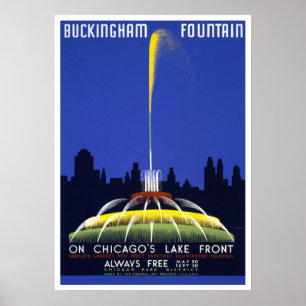 Póster vintage de 1939, fuente Buckingham de Chica