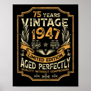 Póster Vintage de 75 años 1947 75º cumpleaños