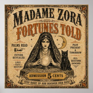 Póster vintage de adivina Madame Zora