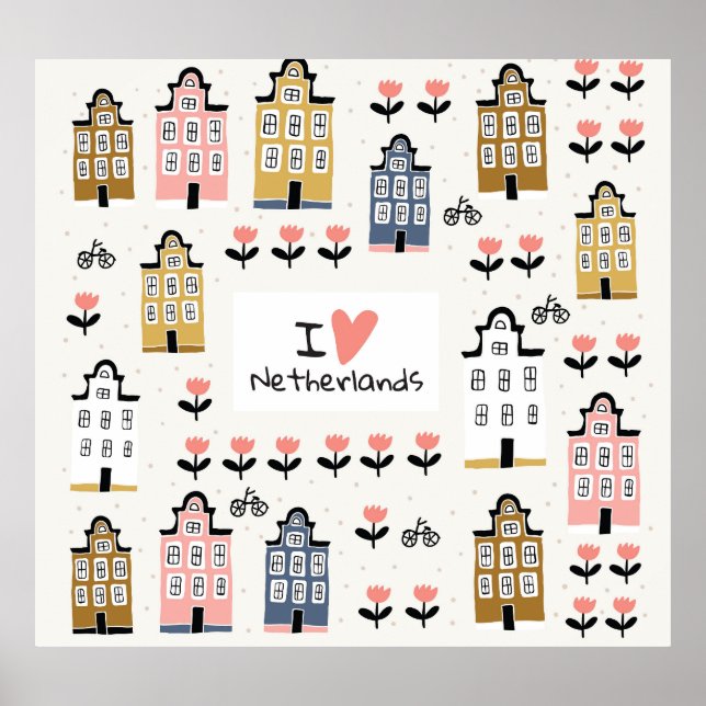 Póster Vintage de Amsterdam: Ilustracion tradicional de l (Frente)